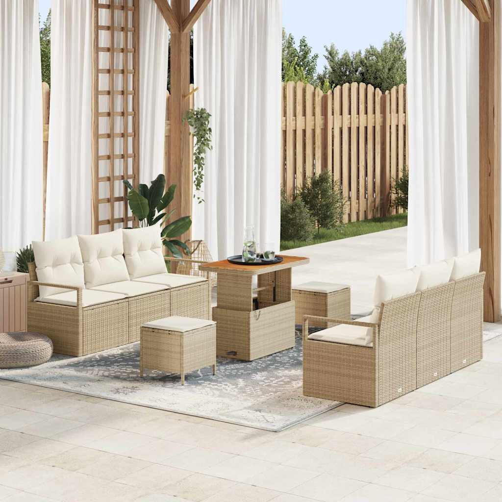 Havesofa Sæt med pude 9 pcs Beige polyrattan