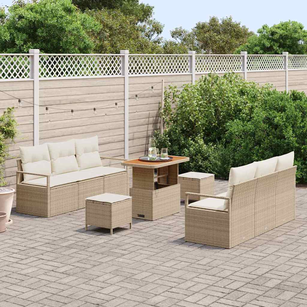 Havesofa Sæt med pude 9 pcs Beige polyrattan