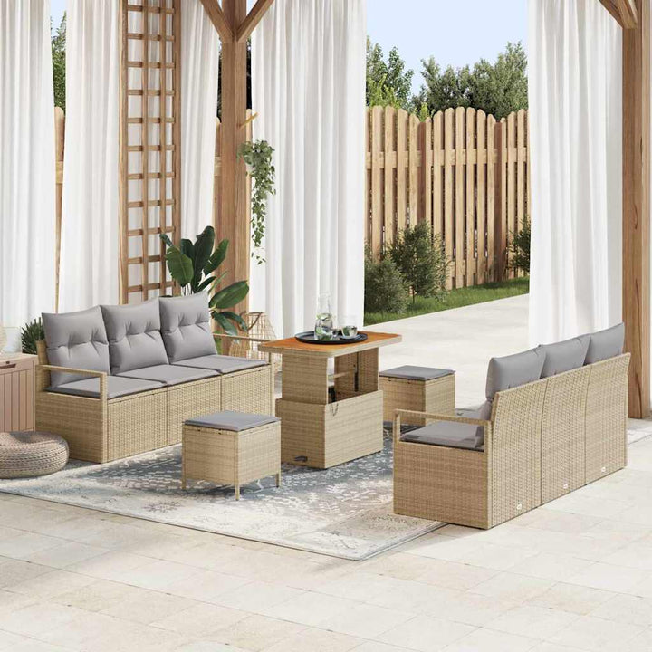Havesofa Sæt med pude 9 pcs Beige polyrattan