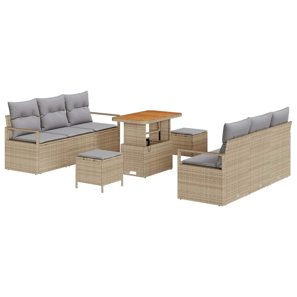 Havesofa Sæt med pude 9 pcs Beige polyrattan