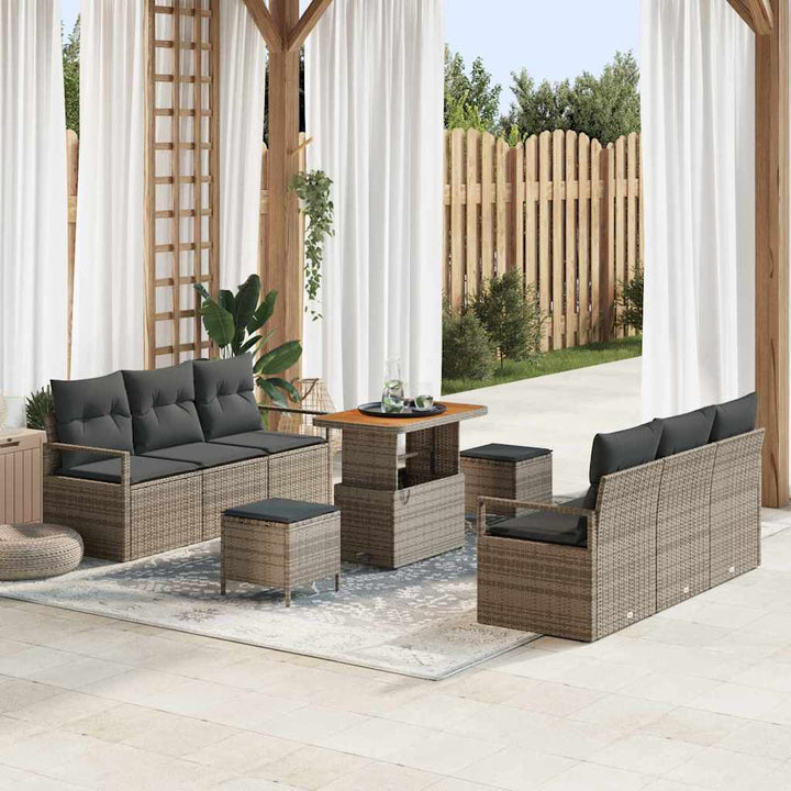 Havesofa Sæt med pude 9 pcs Grå polyrattan