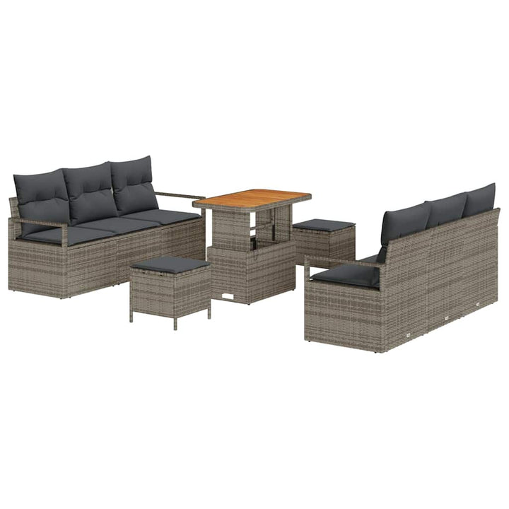 Havesofa Sæt med pude 9 pcs Grå polyrattan