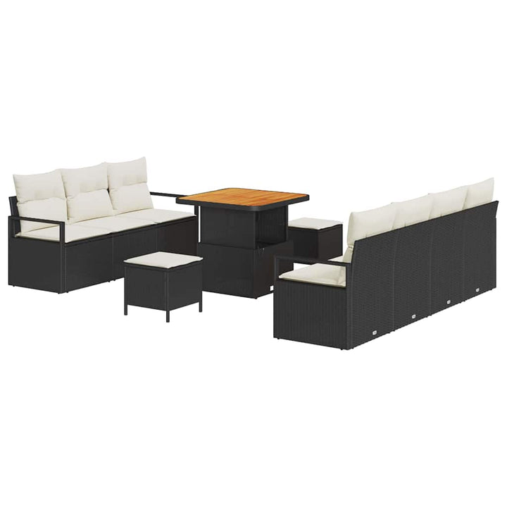 Havesofa Sæt med pude 10 pcs Sort polyrattan