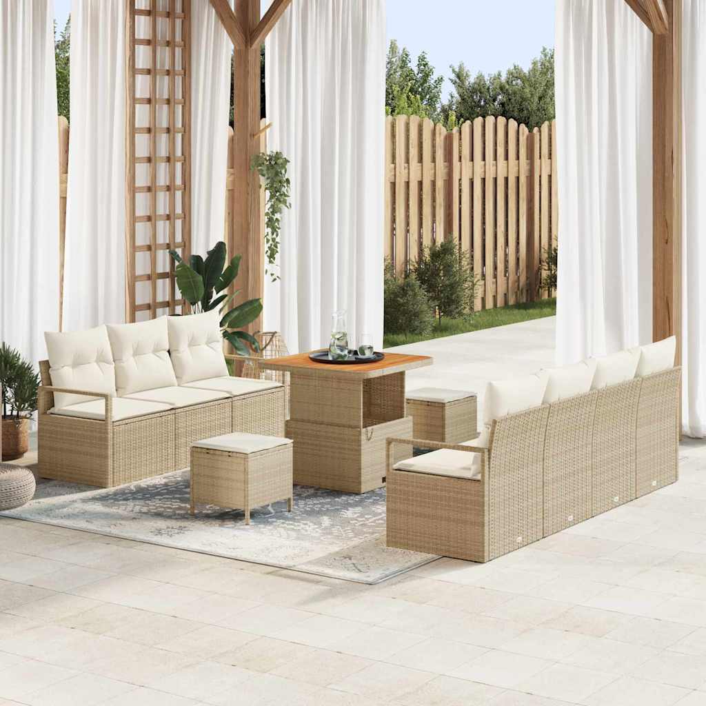 Havesofa Sæt med pude 10 pcs Beige polyrattan