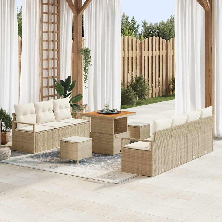 Havesofa Sæt med pude 10 pcs Beige polyrattan