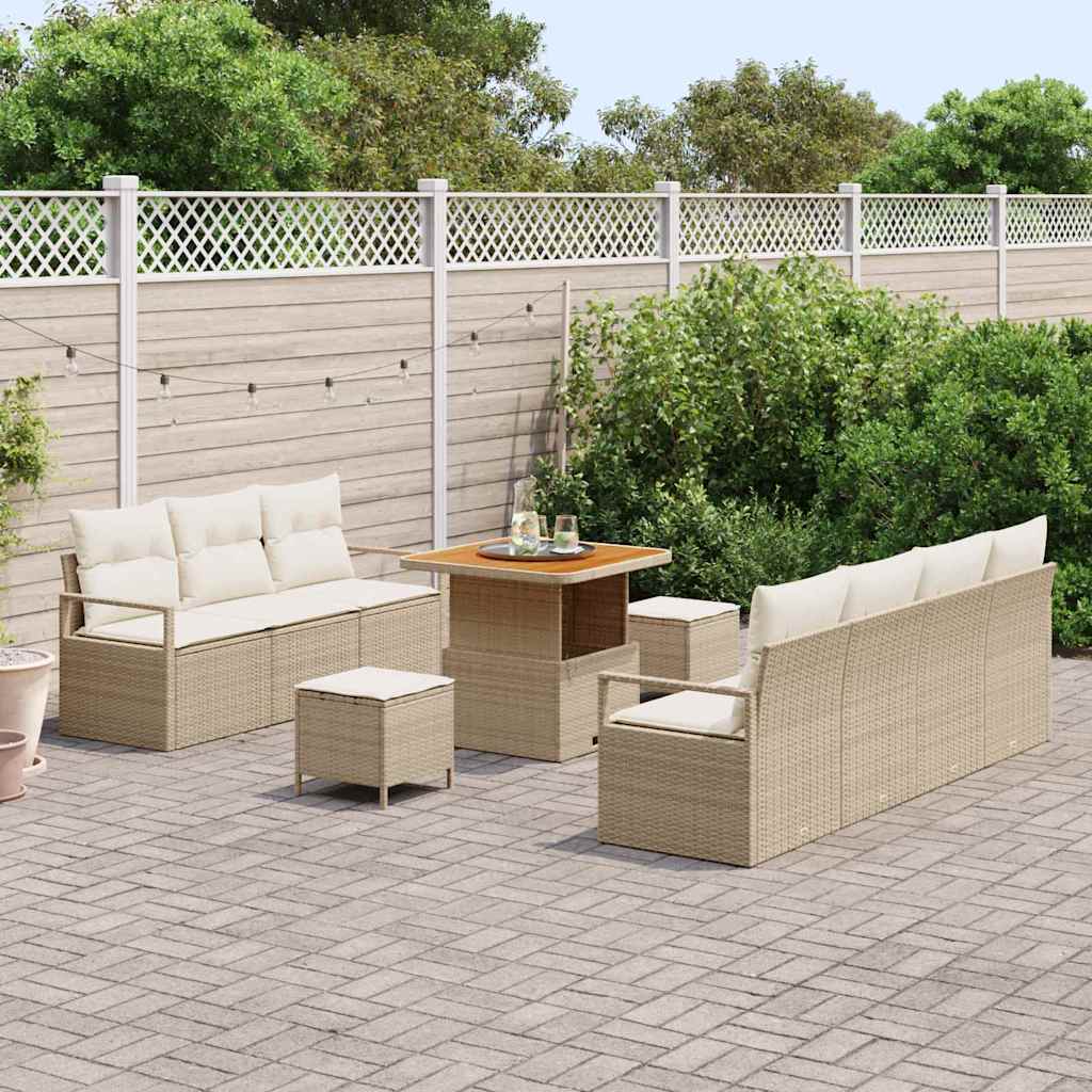 Havesofa Sæt med pude 10 pcs Beige polyrattan