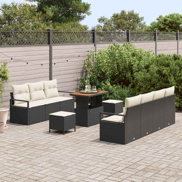 Havesofa Sæt med pude 10 pcs Sort polyrattan