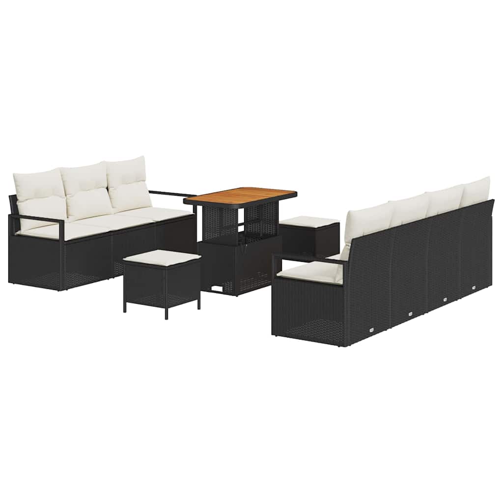 Havesofa Sæt med pude 10 pcs Sort polyrattan