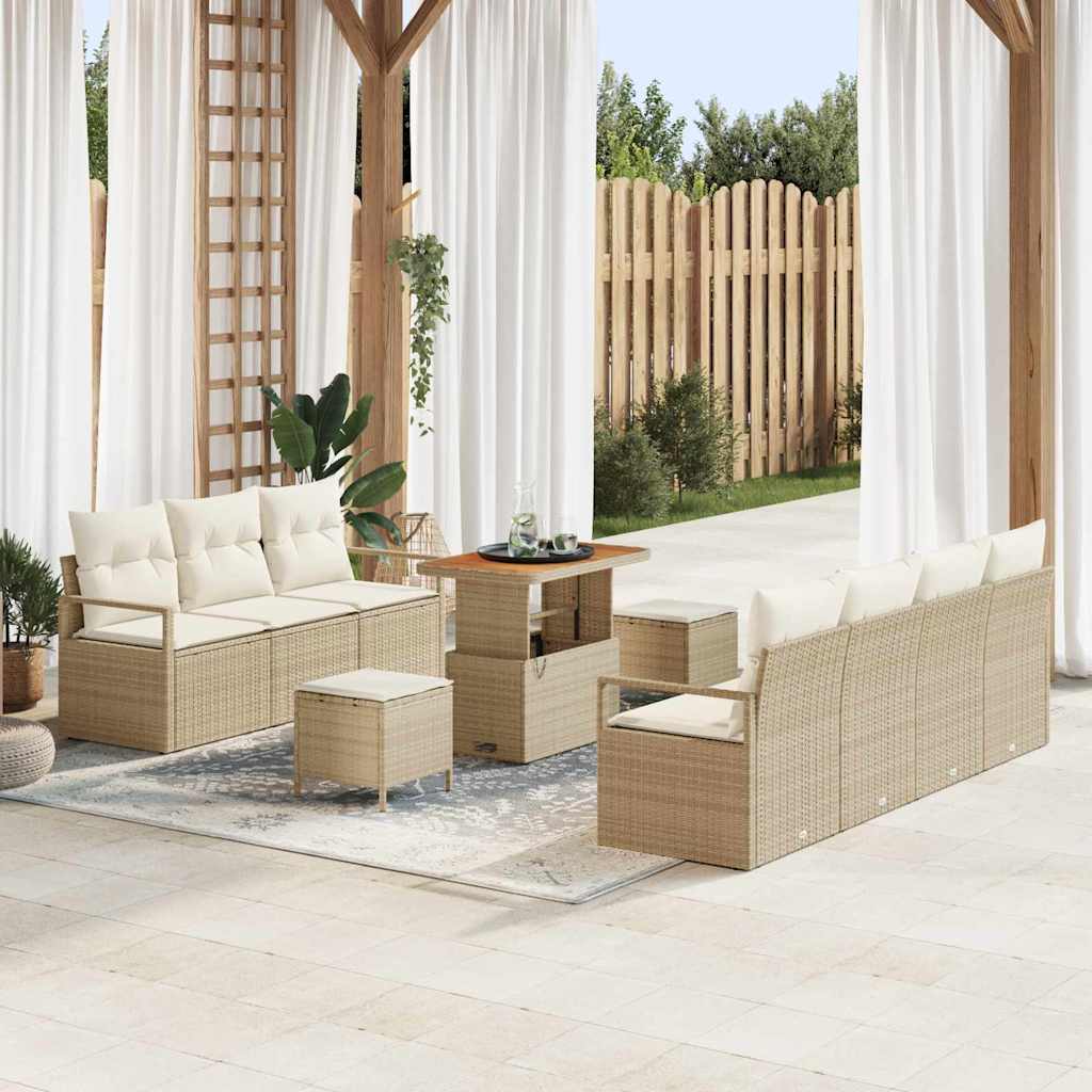 Havesofa Sæt med pude 10 pcs Beige polyrattan