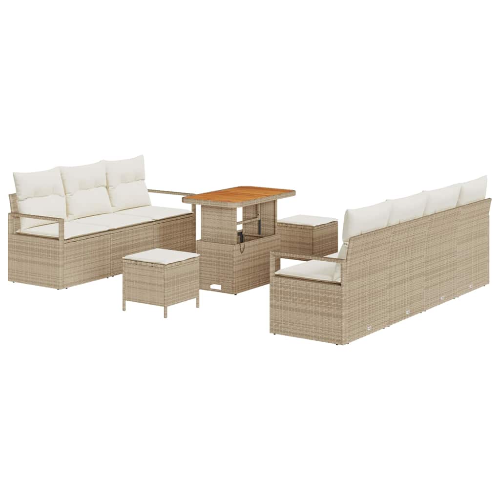 Havesofa Sæt med pude 10 pcs Beige polyrattan