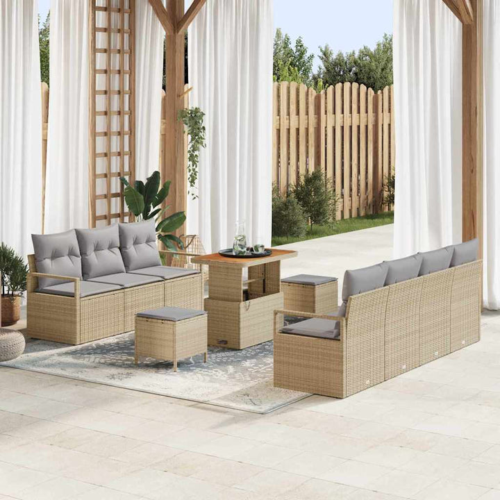 Havesofa Sæt med pude 10 pcs Beige polyrattan