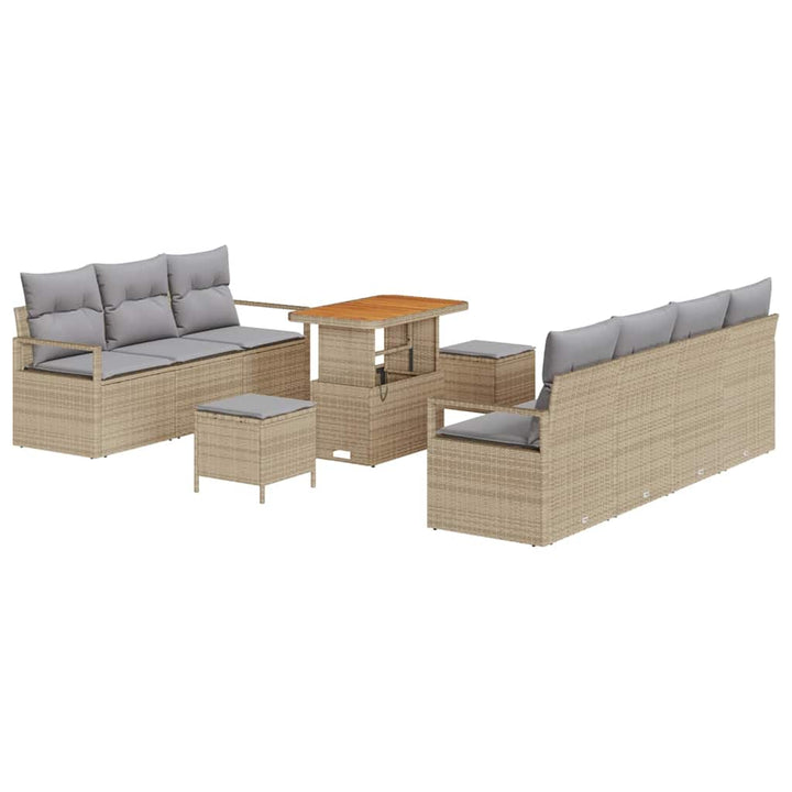 Havesofa Sæt med pude 10 pcs Beige polyrattan
