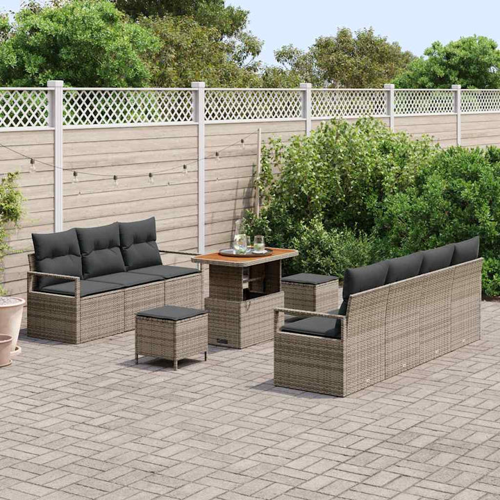 Havesofa Sæt med pude 10 pcs Grå polyrattan