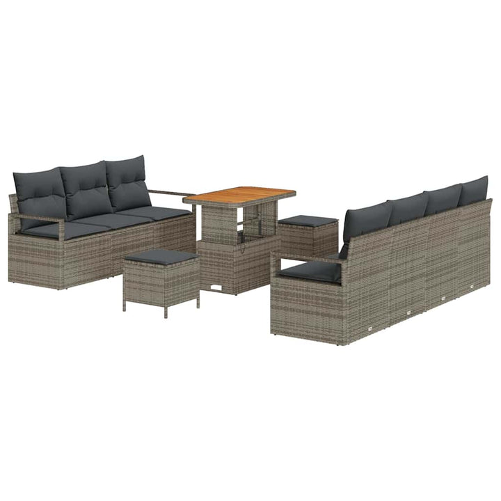 Havesofa Sæt med pude 10 pcs Grå polyrattan