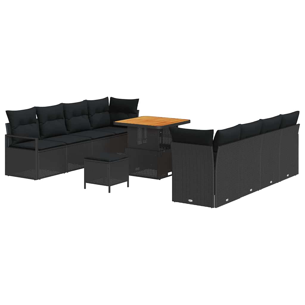 Havesofa Sæt med pude 11 pcs Sort polyrattan
