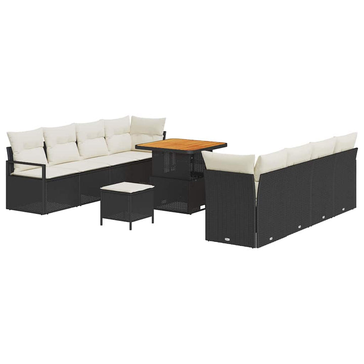 Havesofa Sæt med pude 11 pcs Sort polyrattan