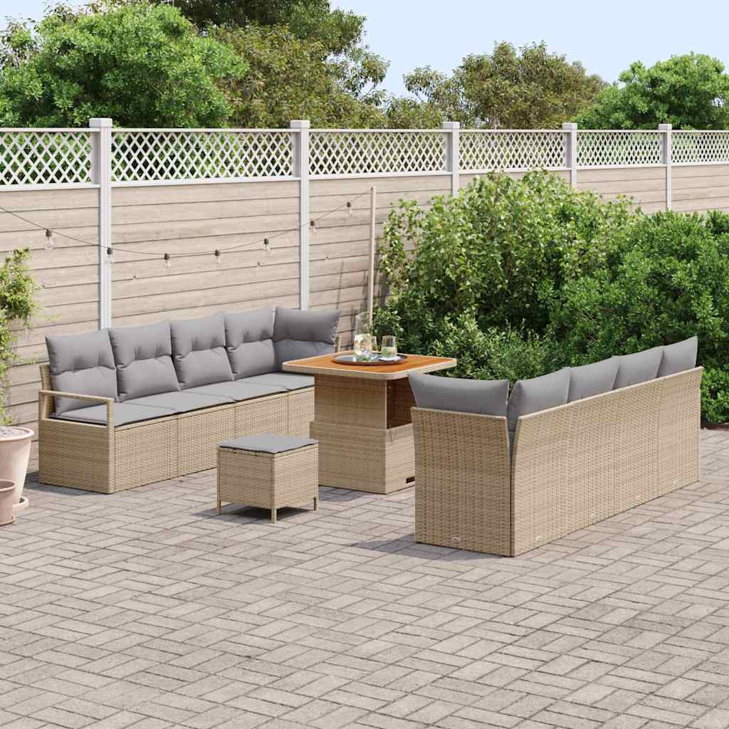 Havesofa Sæt med pude 11 pcs Beige polyrattan