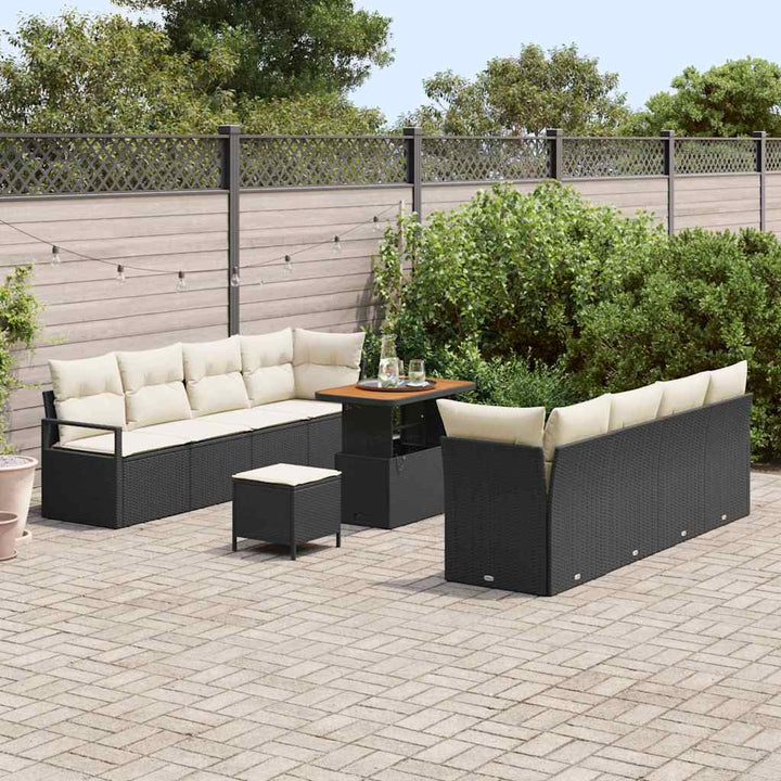 Havesofa Sæt med pude 11 pcs Sort polyrattan