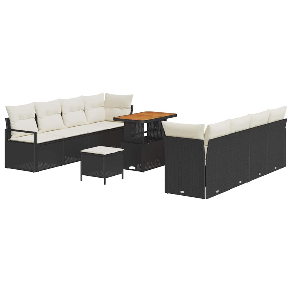 Havesofa Sæt med pude 11 pcs Sort polyrattan