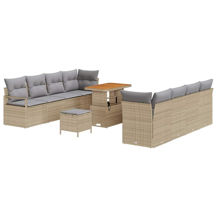 Havesofa Sæt med pude 11 pcs Beige polyrattan
