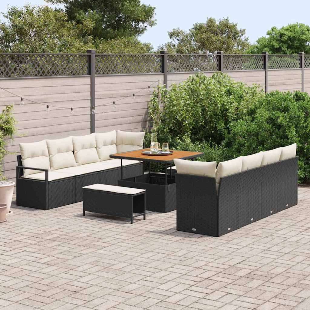 Havesofa Sæt med pude 11 pcs Sort polyrattan