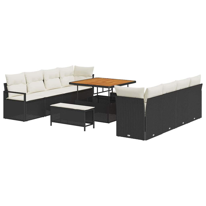 Havesofa Sæt med pude 11 pcs Sort polyrattan