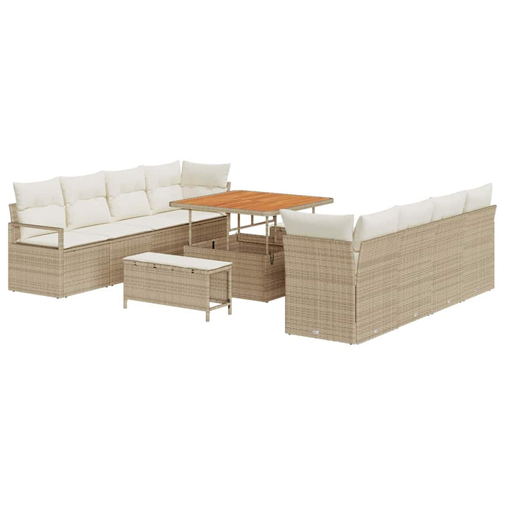 Havesofa Sæt med pude 11 pcs Beige polyrattan
