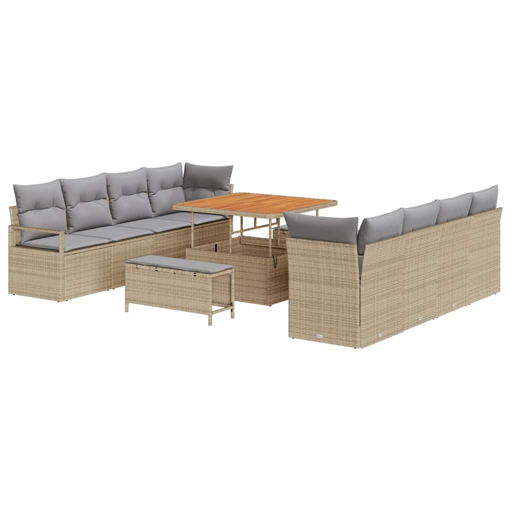 Havesofa Sæt med pude 11 pcs Beige polyrattan