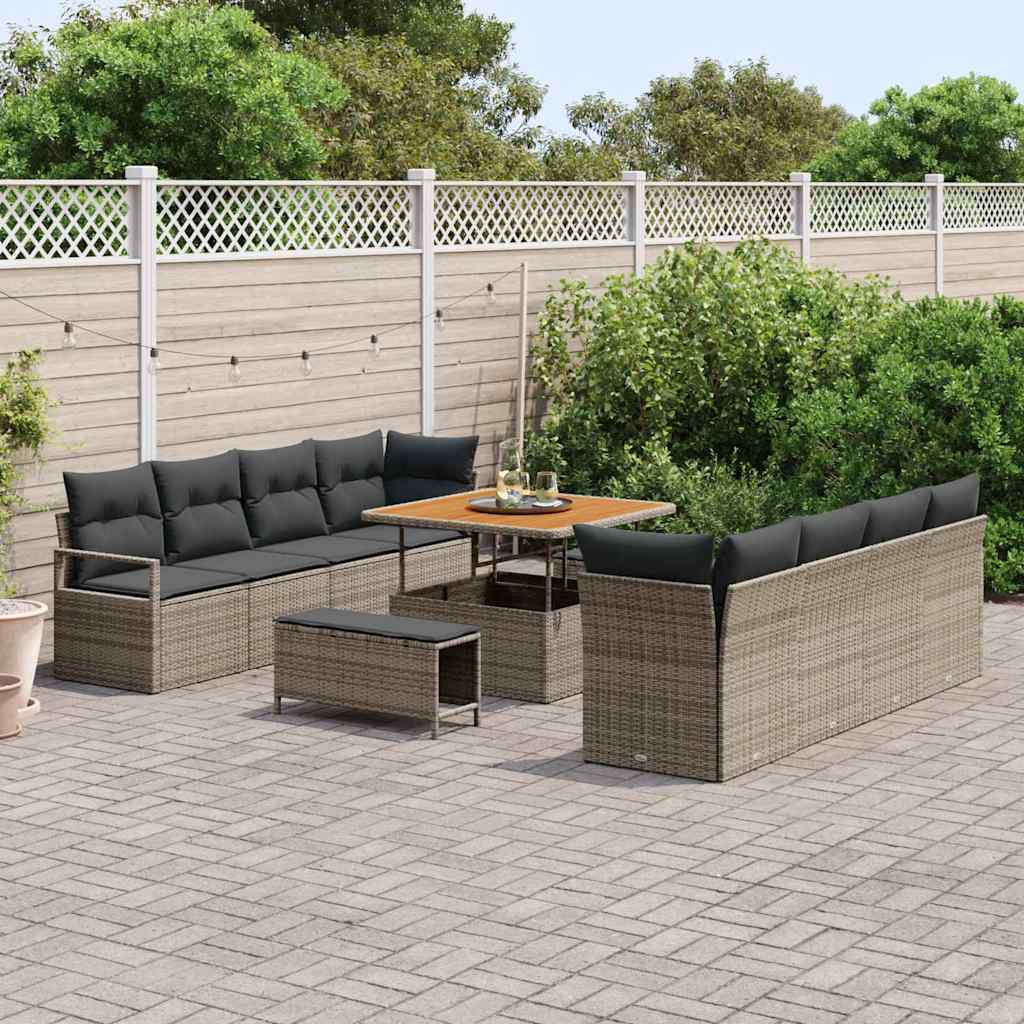 Havesofa Sæt med pude 11 pcs Grå polyrattan