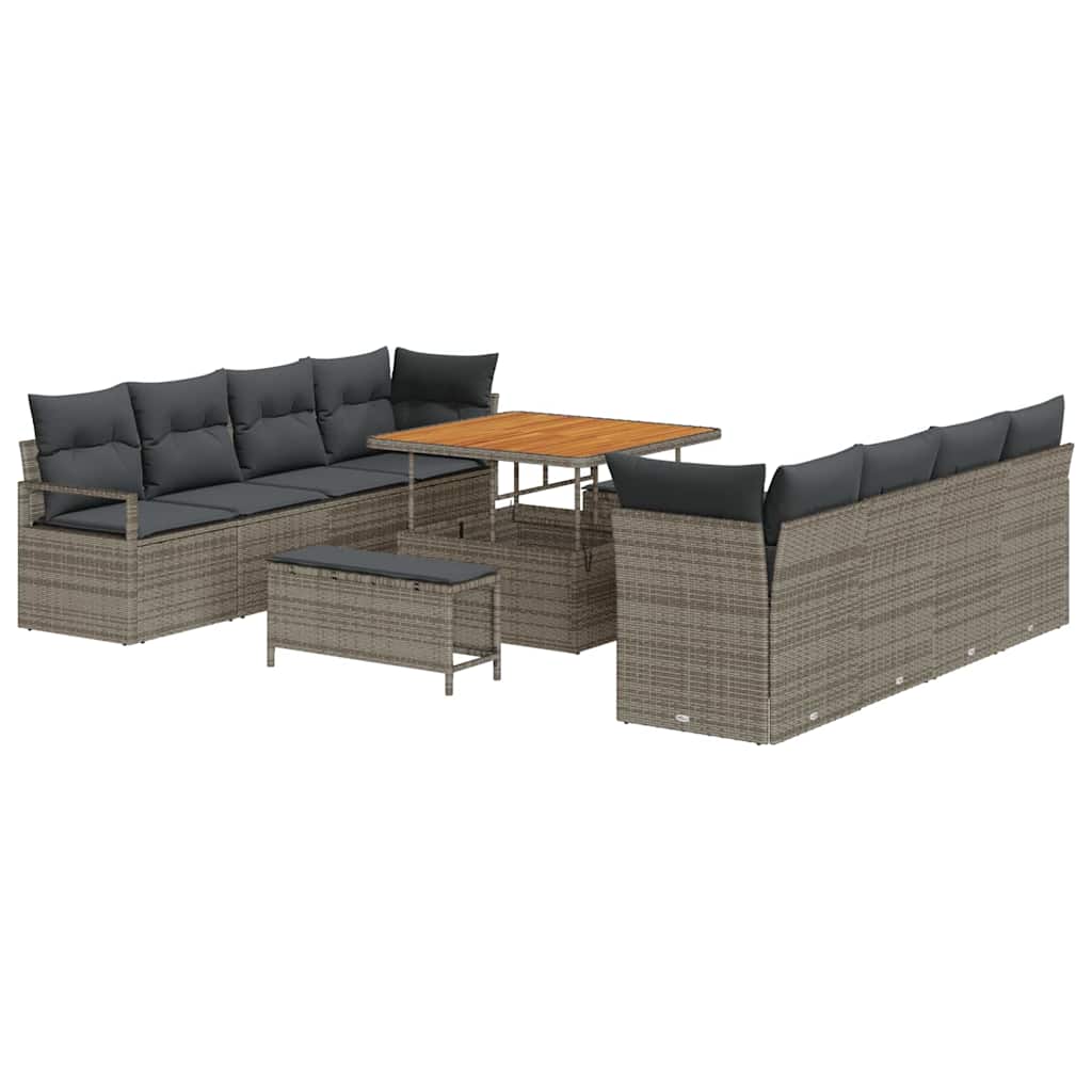 Havesofa Sæt med pude 11 pcs Grå polyrattan
