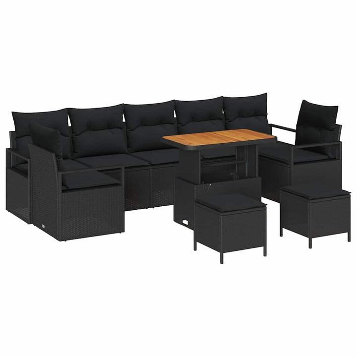 Havesofa Sæt med pude 10 pcs Sort polyrattan