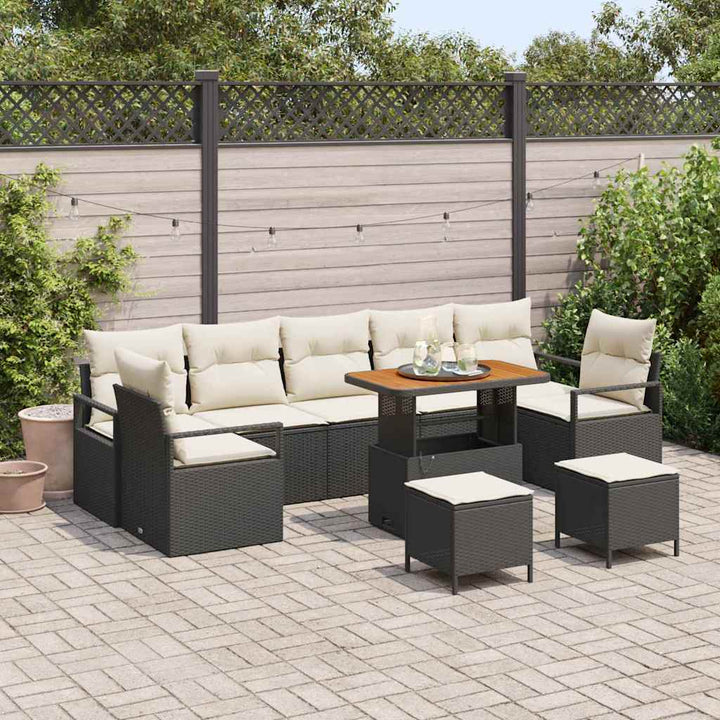 Havesofa Sæt 10 stk. Sort polyrattan