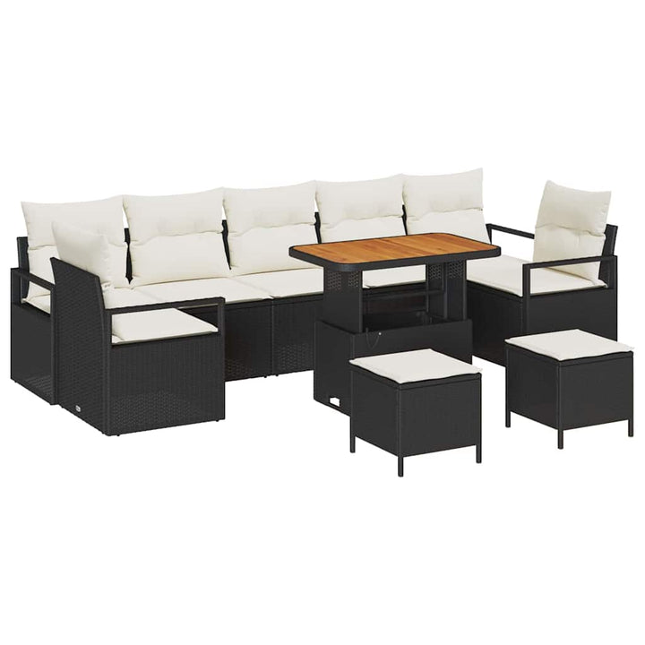 Havesofa Sæt 10 stk. Sort polyrattan