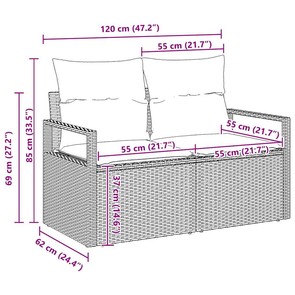 Havesofa Sæt 10 stk. Sort polyrattan
