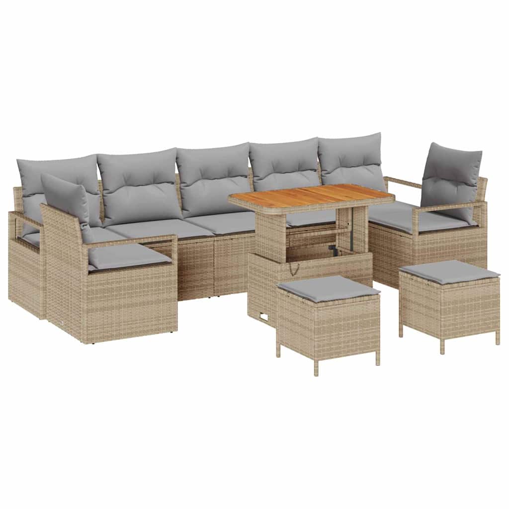Havesofa Sæt med pude 10 pcs Beige polyrattan
