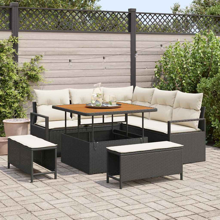 Havesofa Sæt 8 stk. Sort polyrattan