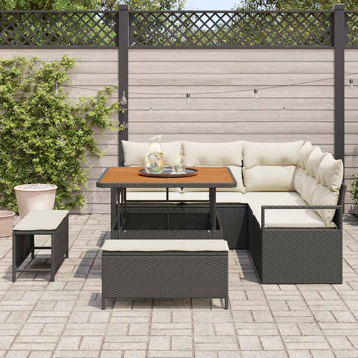 Havesofa Sæt 8 stk. Sort polyrattan