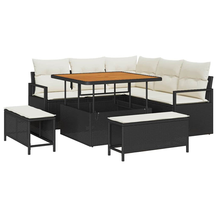 Havesofa Sæt 8 stk. Sort polyrattan