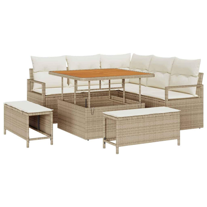 Havesofa Sæt med pude 8 pcs Beige polyrattan