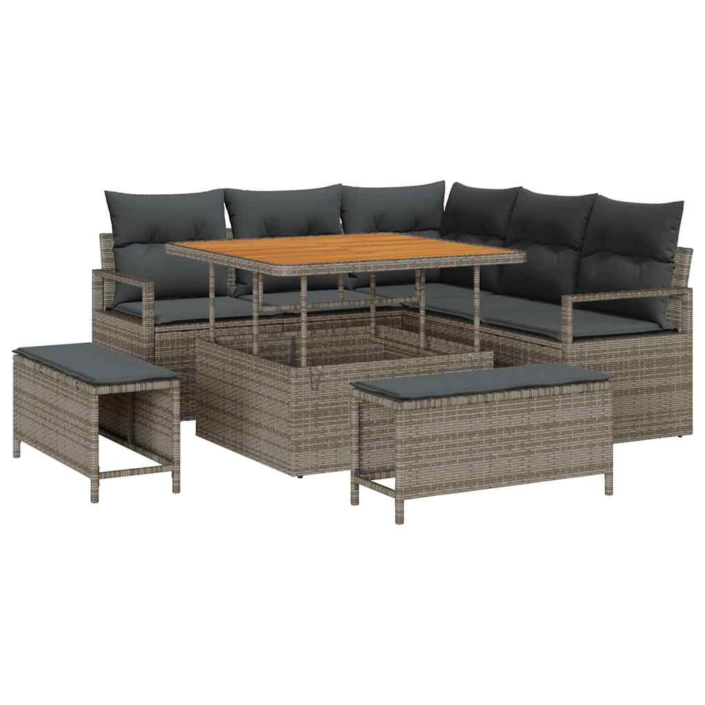 Havesofa Sæt med pude 8 pcs Grå polyrattan