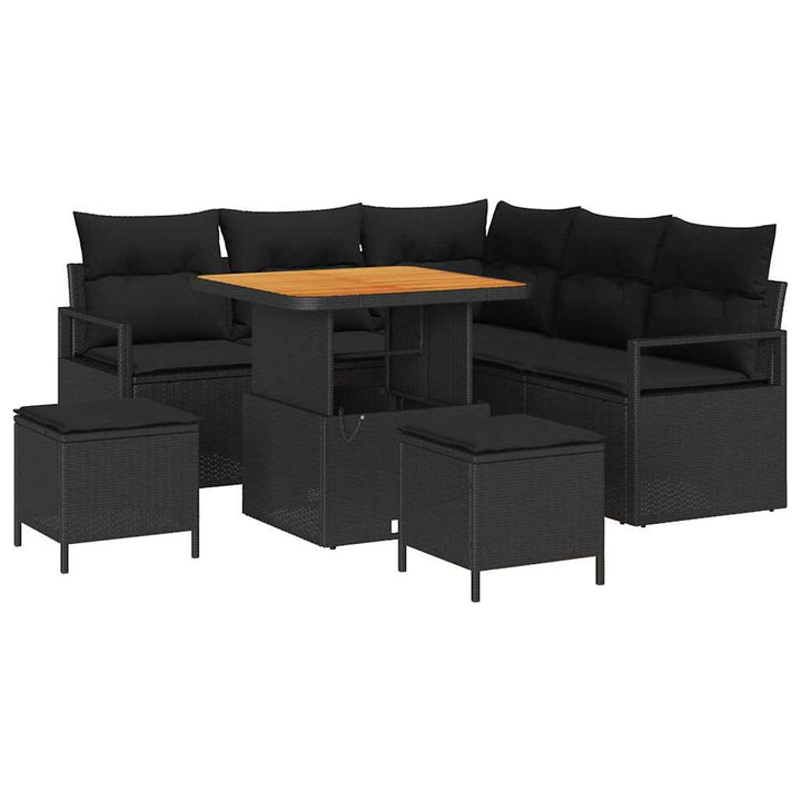 Havesofa Sæt med pude 8 pcs Sort polyrattan