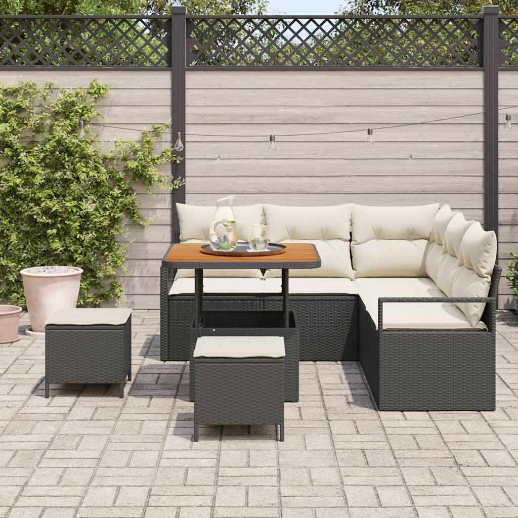 Havesofa Sæt 8 stk. Sort polyrattan