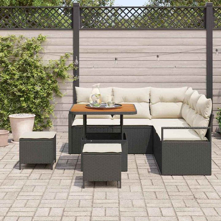 Havesofa Sæt 8 stk. Sort polyrattan