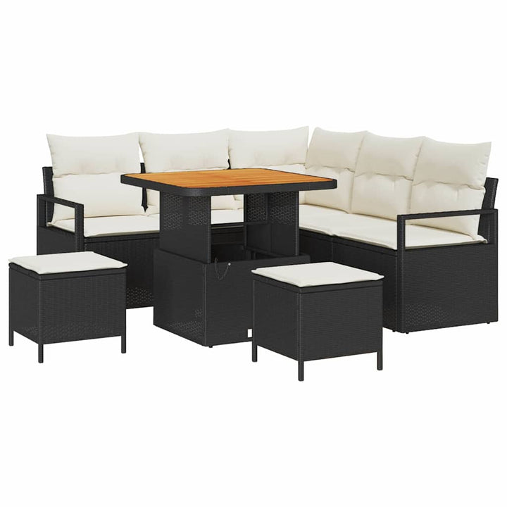 Havesofa Sæt 8 stk. Sort polyrattan