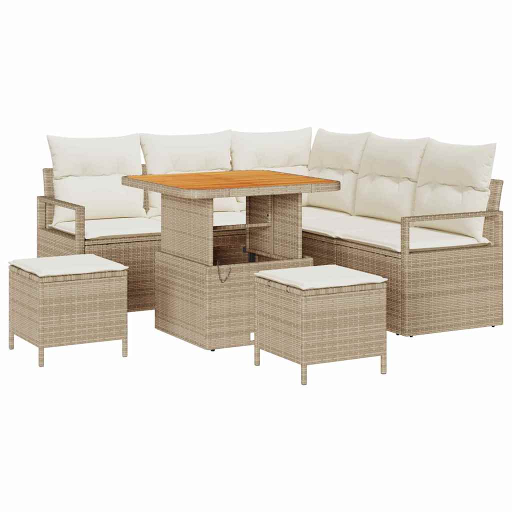 Havesofa Sæt med pude 8 pcs Beige polyrattan