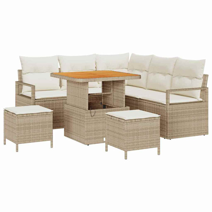 Havesofa Sæt med pude 8 pcs Beige polyrattan
