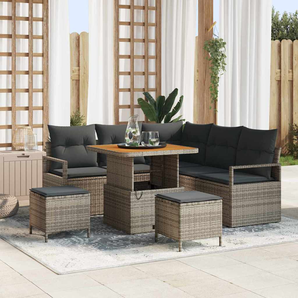 Havesofa Sæt med pude 8 pcs Grå polyrattan