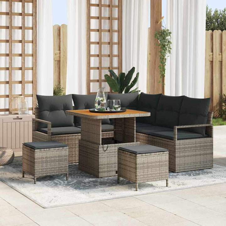 Havesofa Sæt med pude 8 pcs Grå polyrattan