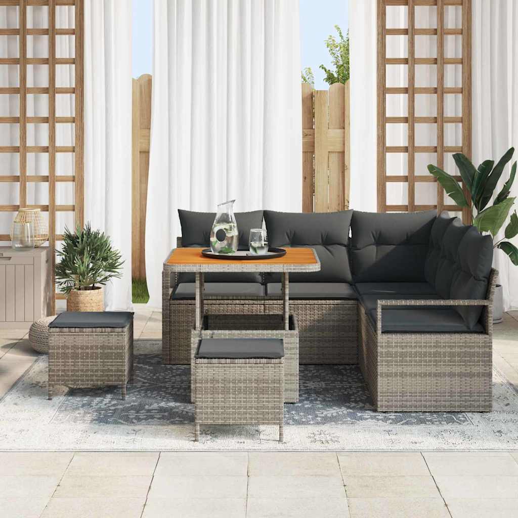 Havesofa Sæt med pude 8 pcs Grå polyrattan