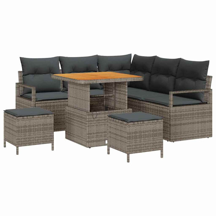 Havesofa Sæt med pude 8 pcs Grå polyrattan
